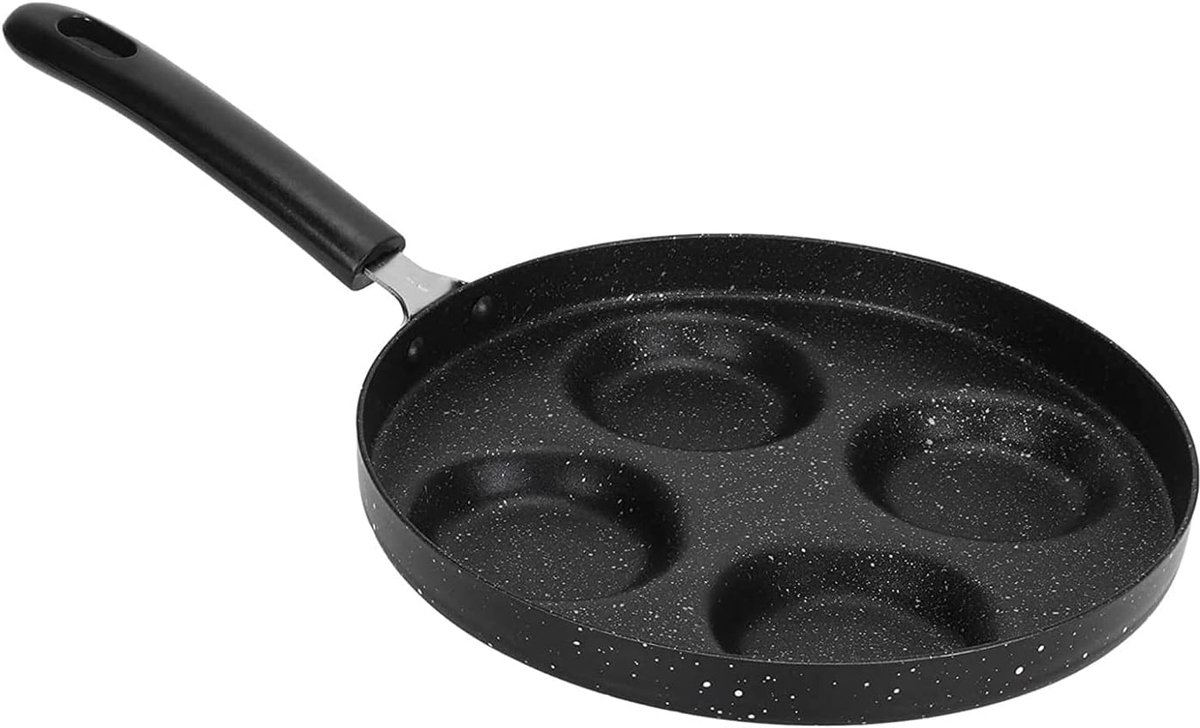 Pannenkoekenpan met 4 holtes Omeletpan Koekenpan Ontbijt Bakken Antiaanbaklaag 4-Gaats Zwart