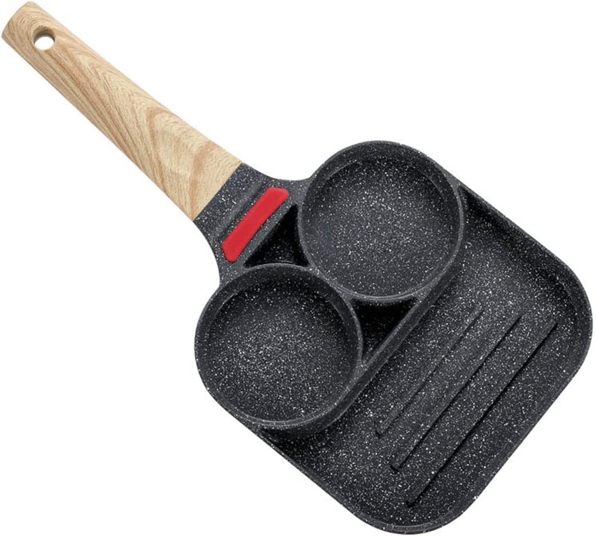 Pannenkoekpan met 2 gaten - Ei burger pan - Ontbijt maken - Temperatuurindicator - 18.5 x 18.5 cm - Wit