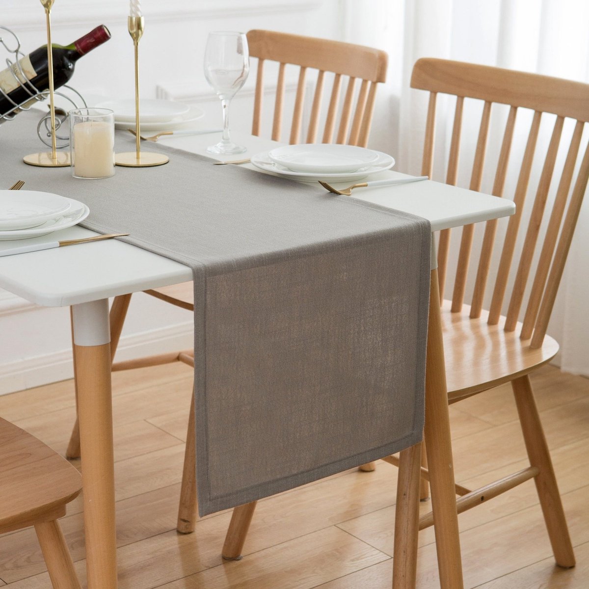 Tafelloper 30 x 140 cm - Tablerunner met linnenlook - Tafelloper voor tafeldecoratie - Waterafstotende polyester tafelloper, voor keuken, tuinfeest, bruiloft, feesten en kerstmis, Lichtgrijs