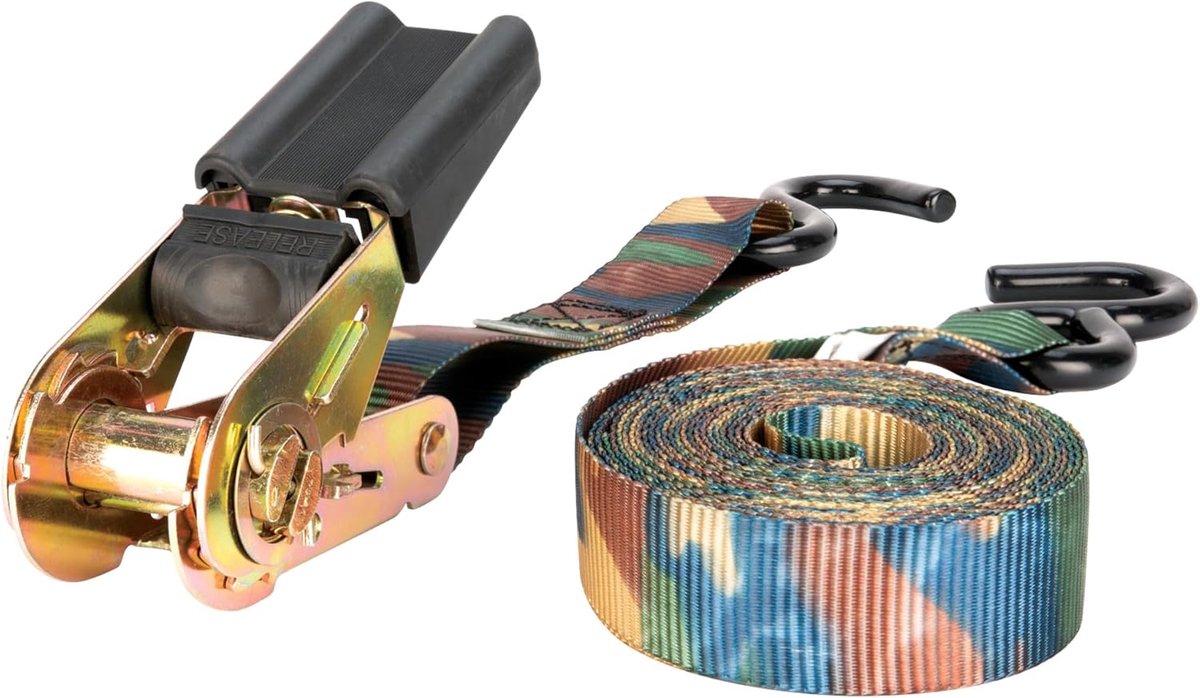 Spanbanden Set - Sjorbanden Ratel - Vastzetten Lading - Gevoerde Handgrepen - 4 Stuks 15ft - Camouflage