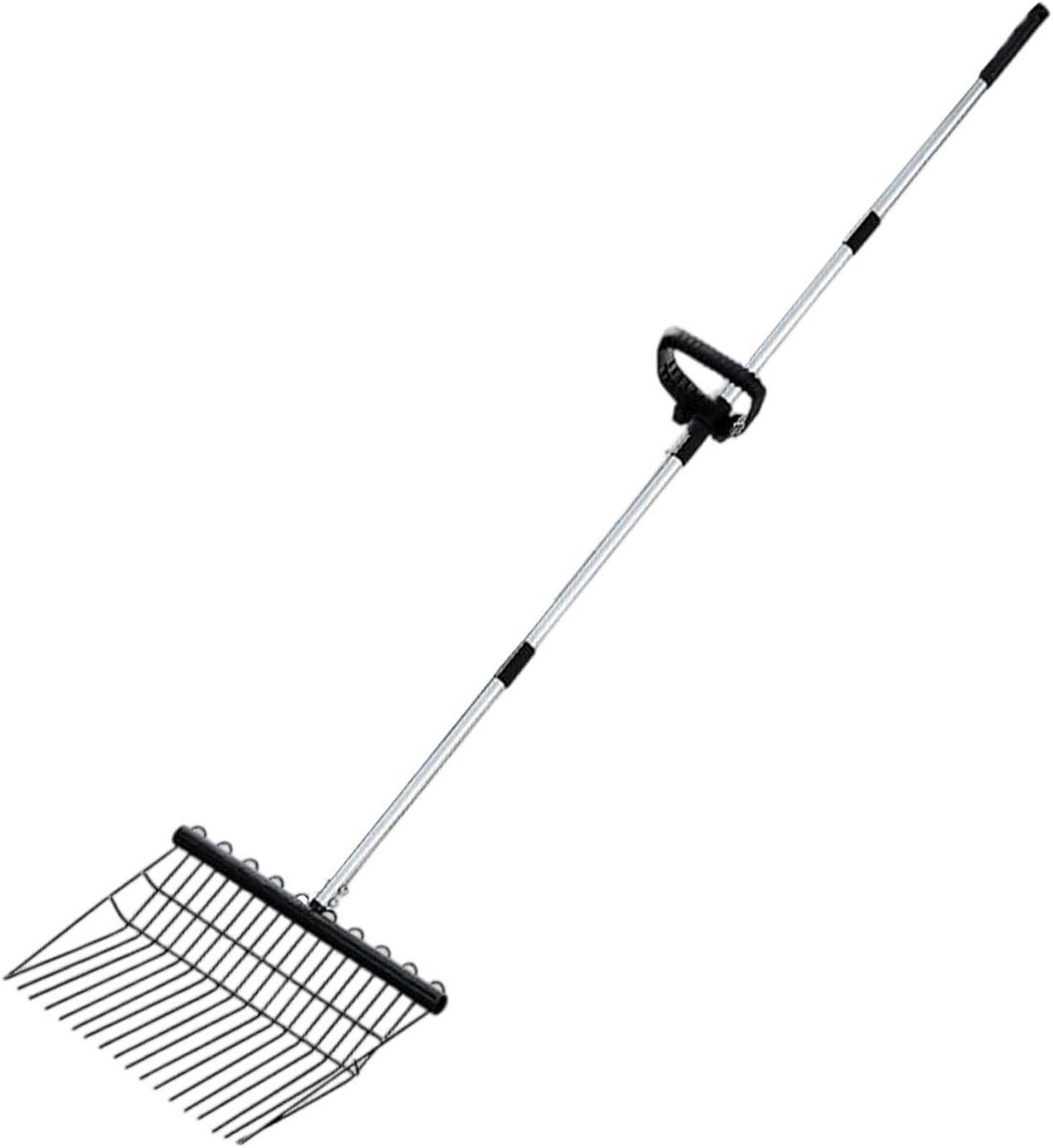 Verticuteerhark - Mest schep - Tuin reinigen - Verstelbare steel - 166 cm - Zwart