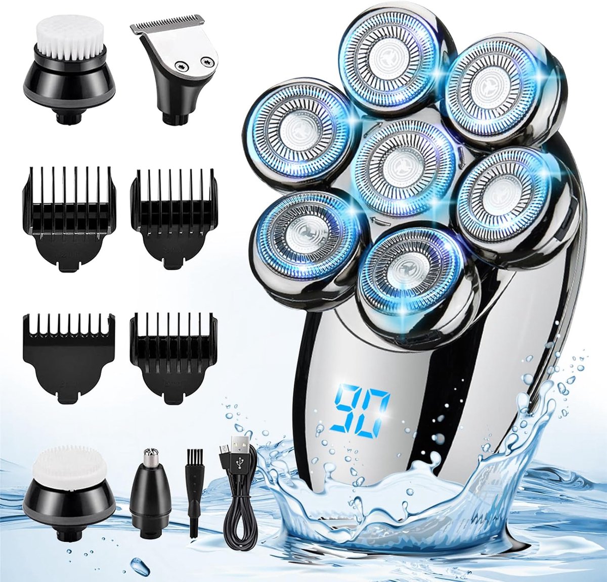 Elektrisch Scheerapparaat - Scheerkit Mannen - Gezichtsverzorging - 6-in-1 Systeem - IPX7 Waterdicht - Zwart