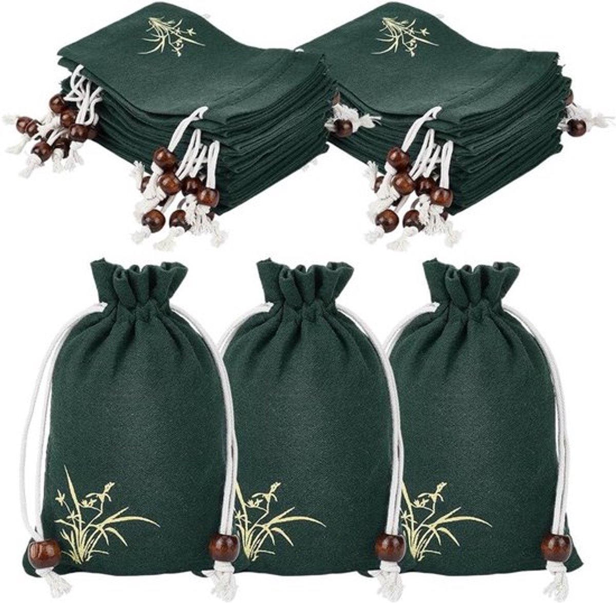 -24 stuks stoffen linnen zakjes met bloemenprint - Trekkoord - Klein formaat - Geschenkverpakking - Bruiloft en Kerst - Sieraden en snoep - Geschikt voor diverse gelegenheden