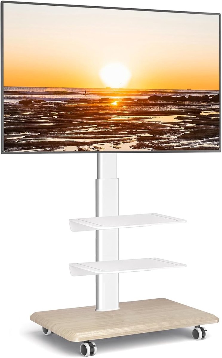 Mobiele TV-standaard - Hout - Hoogte verstelbaar - Draaibaar - Voor 26-65 inch TV's