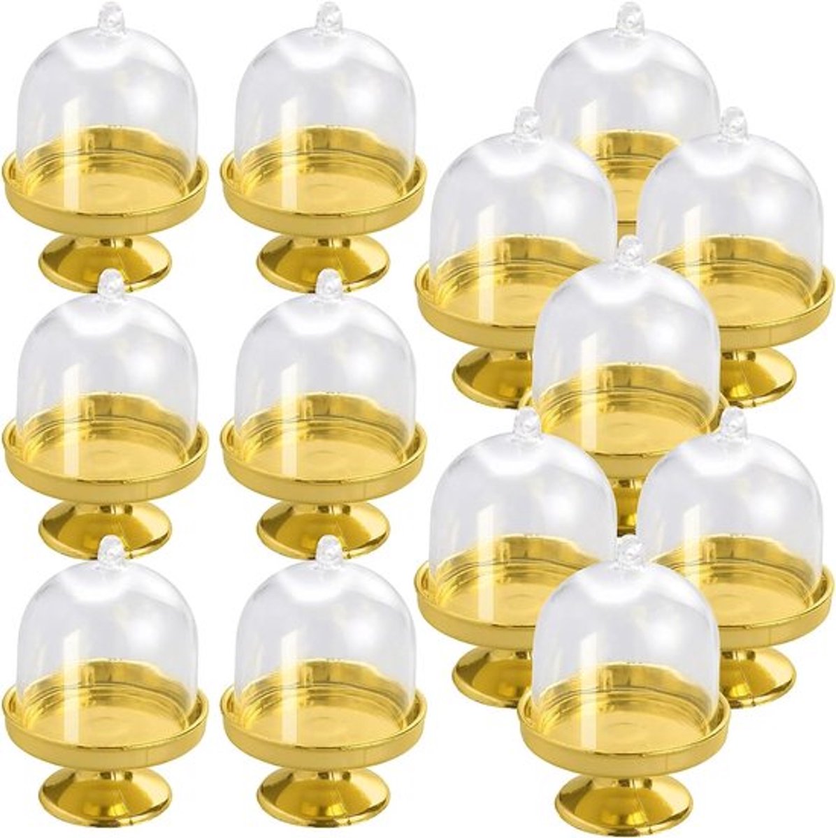 12 Stuks Mini Taartstand - Glazen Taartbel - Taartplaat Met Deksel - Kaas Bubbel - Muffin Lock Met Deksel - Voor Bruiloft - Tafel Decoratie - Verjaardag - Baby Shower Decoratie