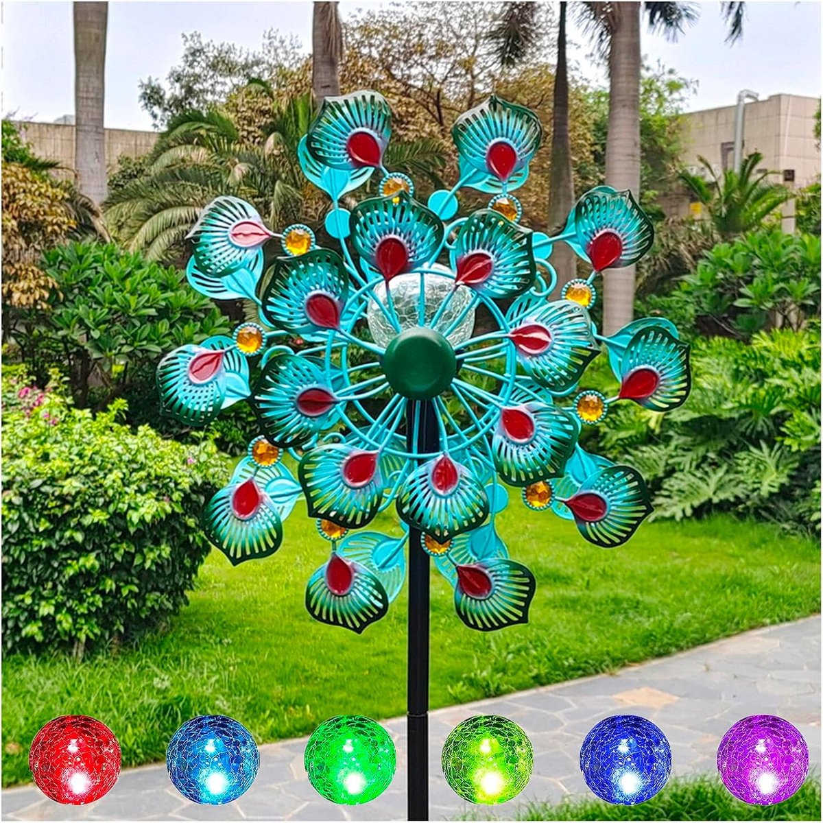 Grote Wind Spinners - Tuinmolen Decoratie - Tuin Verfraaien - Zonne-energie LED - 70 inch - Kleurrijk