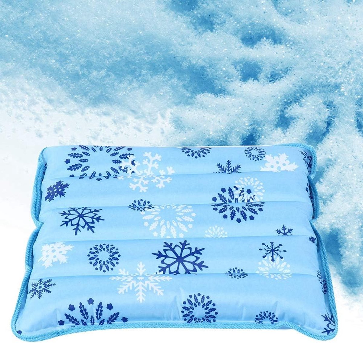 Koudekompres, dikke ijszak, zachte waterzak, koudekompres, watermatras, dikke ijszak, zachte waterzak, koudekompres voor thuis en op reis (36 × 36 cm, donkerblauw met sneeuwvlokpatroon)