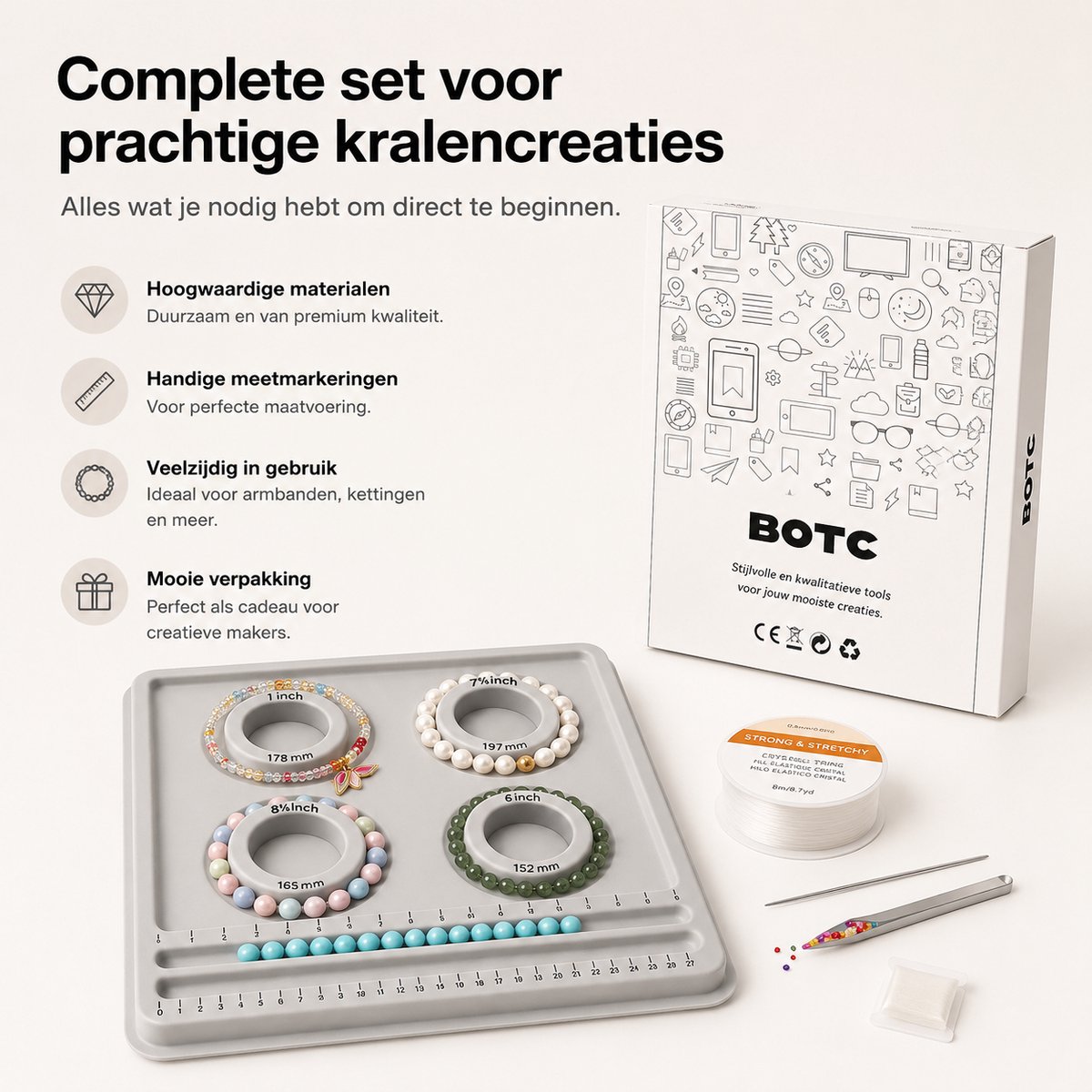 BOTC Kralenbord - Kralenplanken - Armband Sizer meetinstrument - 4 ronde groeven - Benodigdheden voor sieraden maken - Grijs — cadeau in Hobby - foto 8