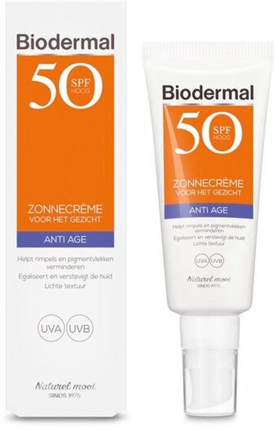 Biodermal SPF 50 zonnecrème voor het gezicht. Anti Age. Helpt rimpels en pigmentvlekken verminderen. Egaleert en verstevigt de huid. Natuurlijk mooi sinds 1975.