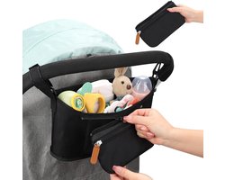 VHV - Kinderwagen organizer - Buggy organizer - Kinderwagen tas - Universeel - Met afneembaar telefoonvakje - Opbergtas voor aan de duwstang - Voor luiers en baby spullen - Voor wandelen en onderweg - Zwart