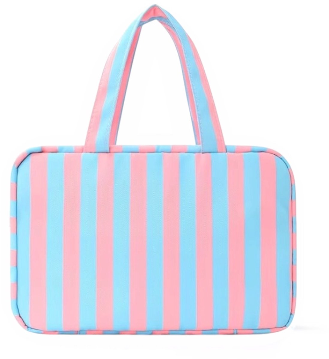 Twenty Two Hangende toilettas met haak | opvouwbare cosmetische reistas | toilettas | beautycase dames | toiletzak | outdoor reistas dames/heren | praktisch & draagbaar | blauw/roze gestreept