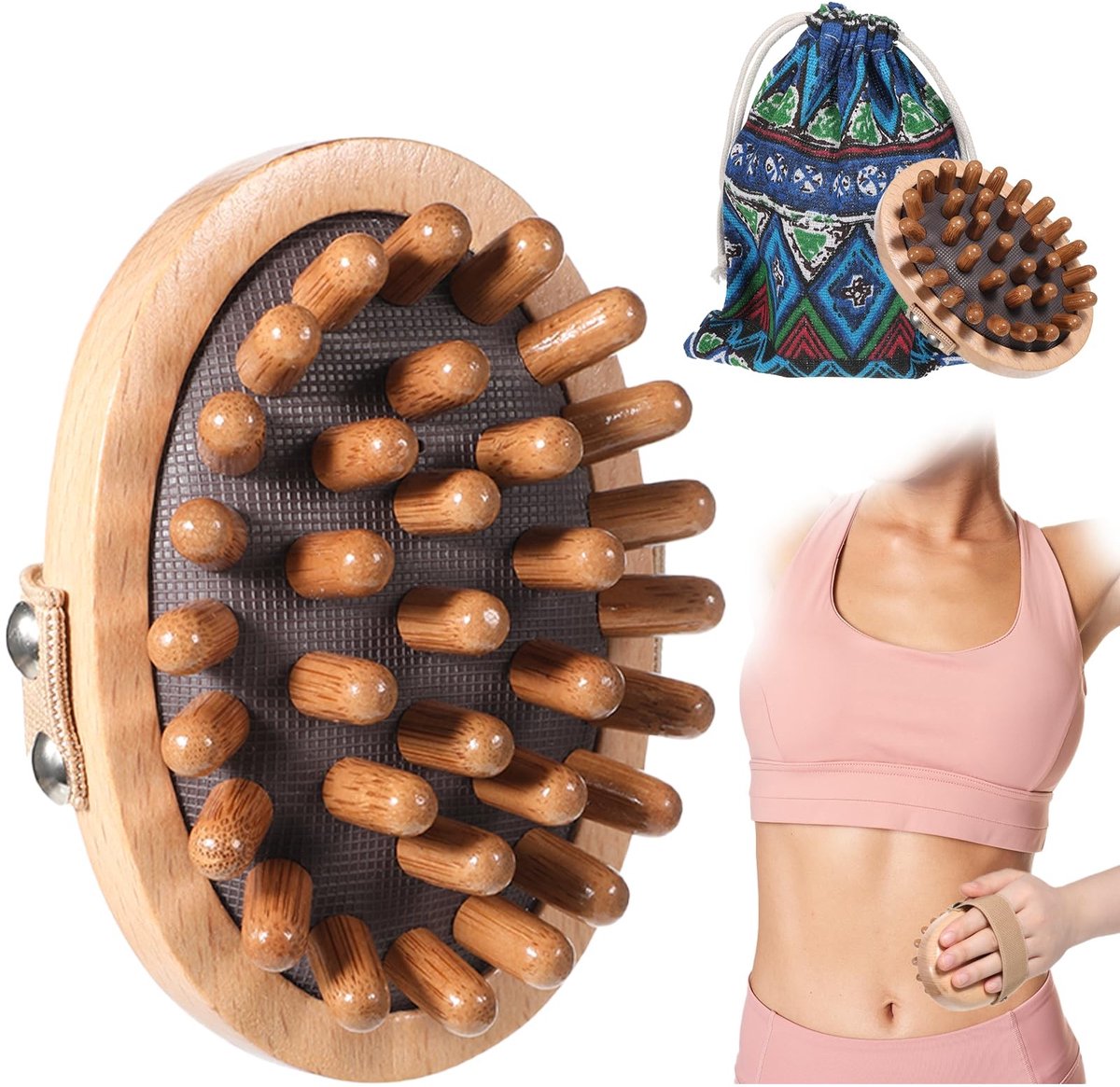 Dailygoods- Massagekam Houten - Massageborstel Hoofdhuid - Lichaamsvormen - Cellulitis - Lymfatische Drainage - Ergonomisch Beukenhout