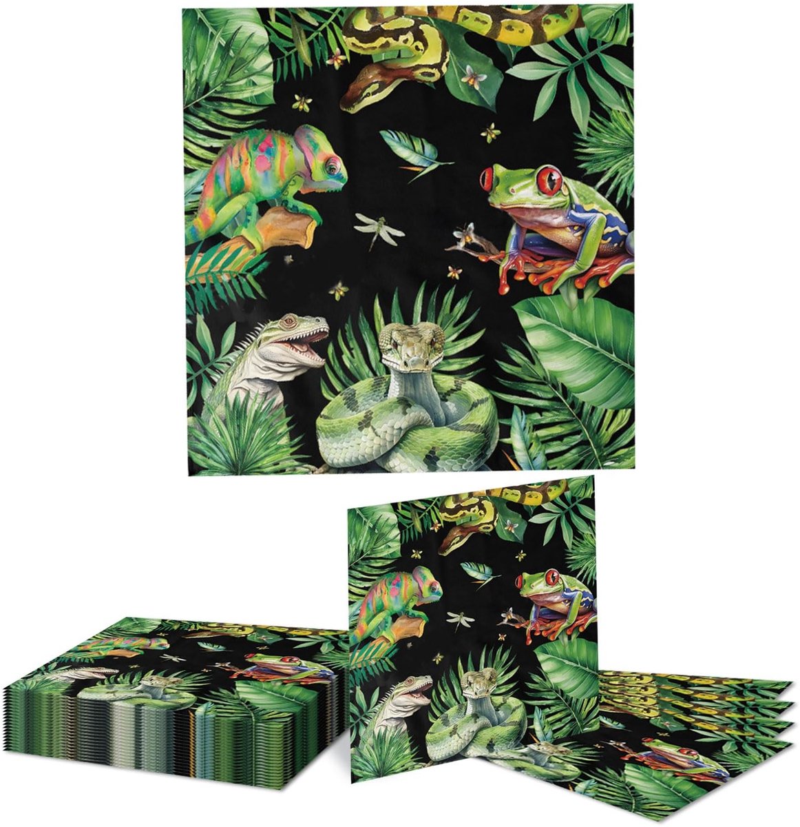 Dailygoods- Servetten 20 stuks - Reptielen/Hagedis/Slang Feestartikelen - Wegwerp Papier - Tafeldecoratie - Jungle Thema - 33,02 cm
