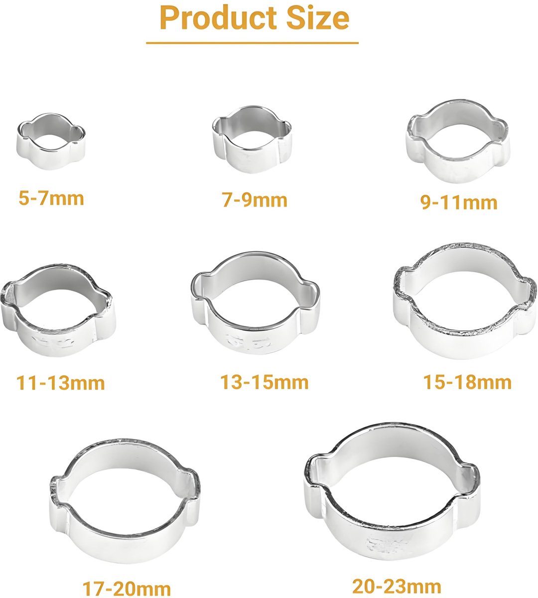 Dailygoods- Slangklemmen Assortiment 10 Stuks - Roestvrij Staal - Instelbare Buisklem 5-23mm - Twee-Oor Klemmen - Voor Fule/Benzine Buis - Hoogwaardige Kwaliteit