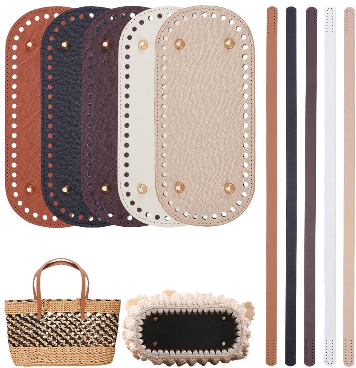 Dailygoods- Tasbasis 15 Stuks - PU Lederen Bodems - Portemonnee Handgrepen - 5 Kleuren - 8,7 x 3,9 Inch - Compleet Doe-Het-Zelf Kit - Tasbodem
