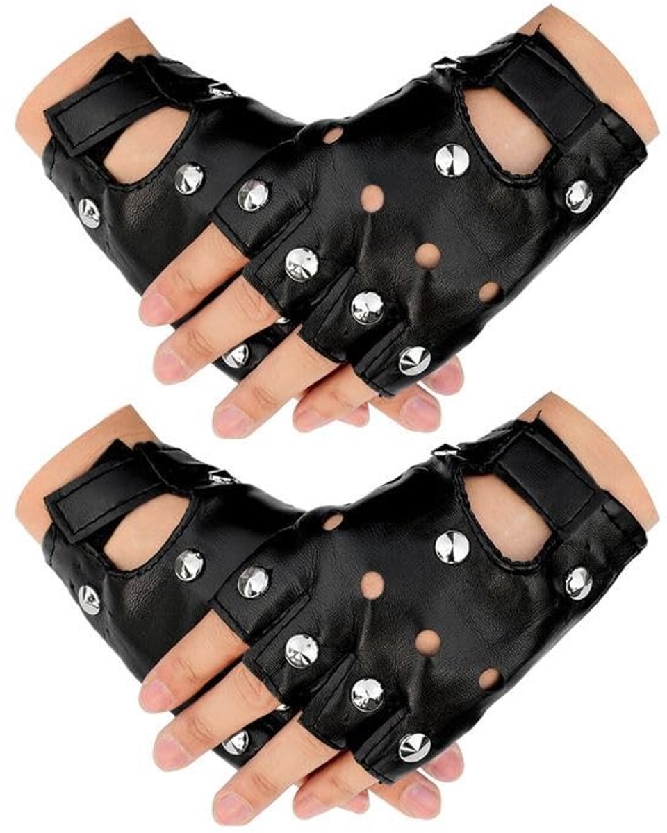 Dailygoods- Vingerloze Handschoenen - 2 Paar - PU-Lederen - Halve Vingerhandschoenen - Punkstijl - Voor Dames - Geschikt voor Halloween