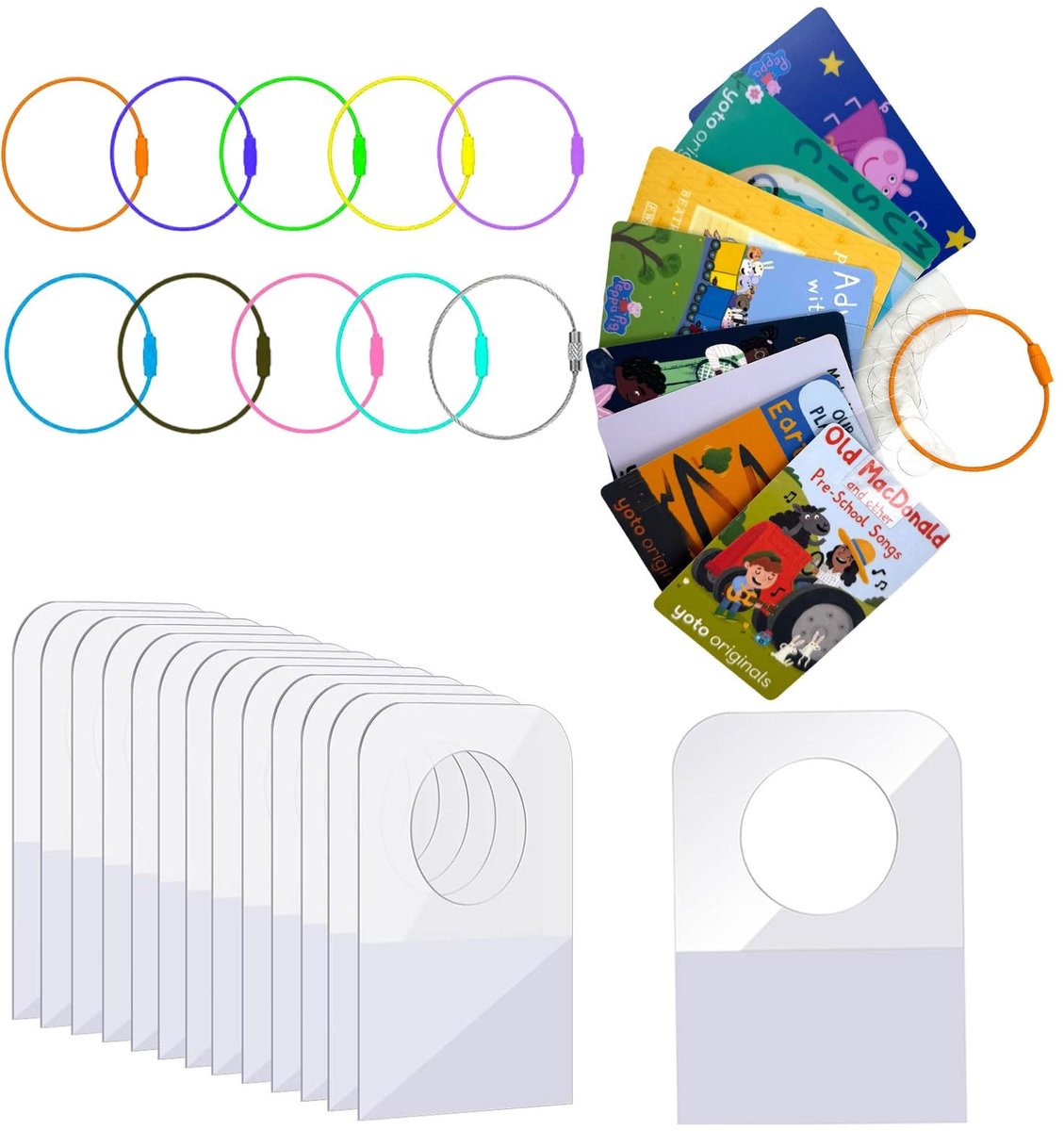 Dailygoods- Kaartenhouder Praktische Set - 50 Zelfklevende Haken - Roestvrijstalen Draden - Organiseren van Kaarten - Geschikt voor Yoto-accessoires - Kaartenopberger