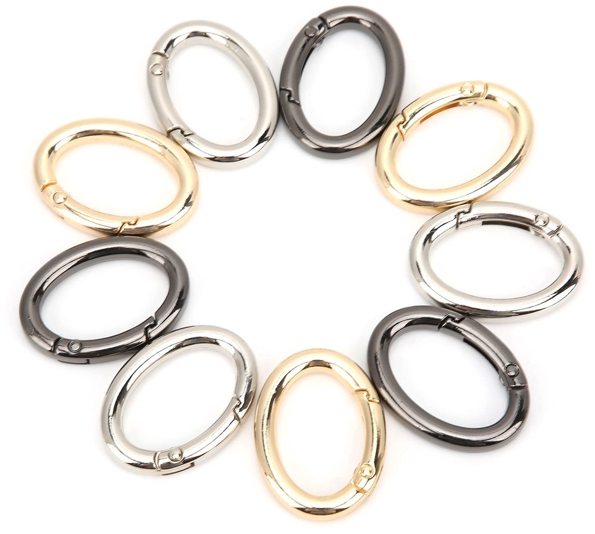 Dailygoods - 9 Stuks Karabijnhaken - Ovaal, Open, Rond - Sleutelhanger en Ophangringen