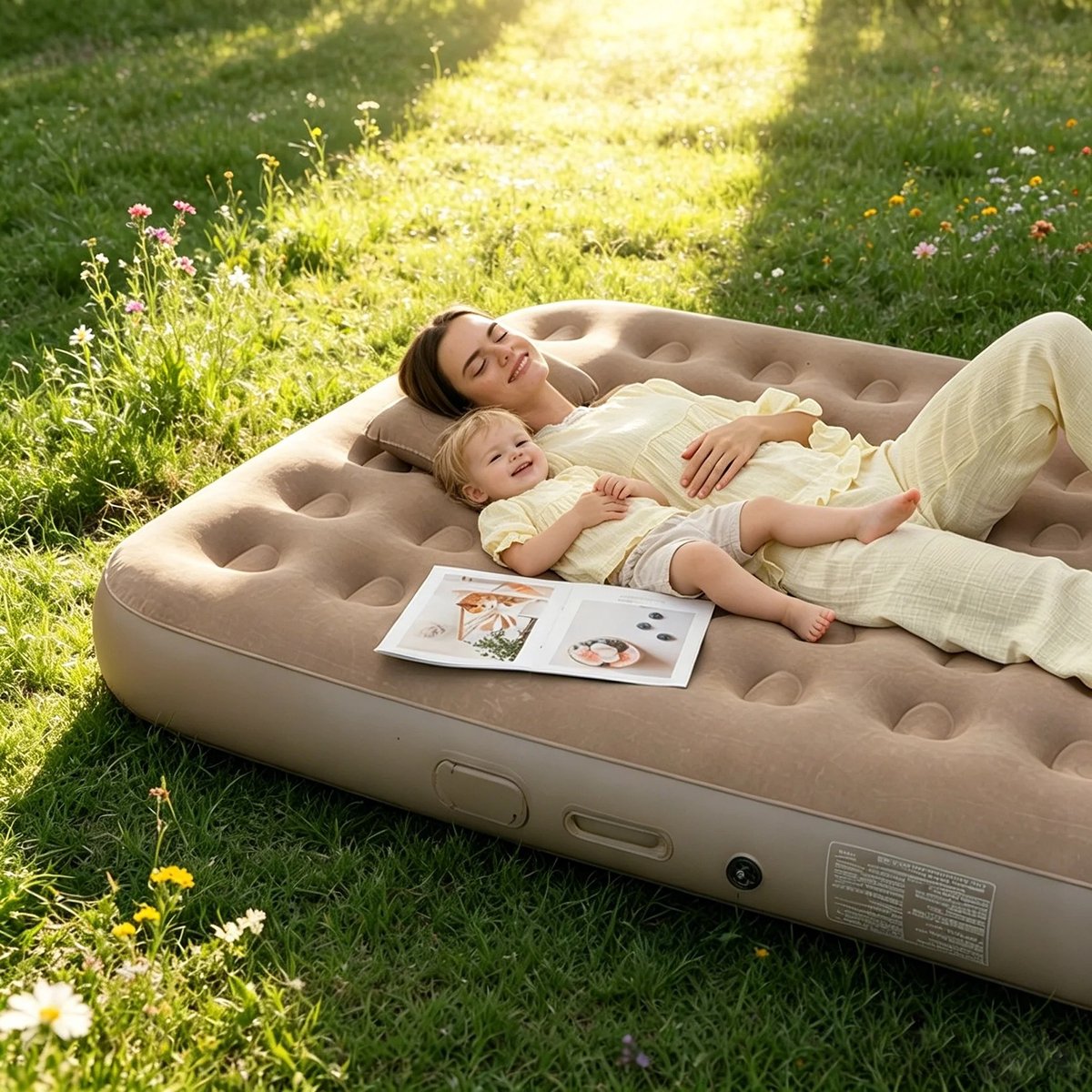 Dailygoods Opblaasbaar luchtbed, ingebouwde lithiumbatterijpomp, campingbed voor 1/2 person, 5 minuten opzet in 1 stuk,