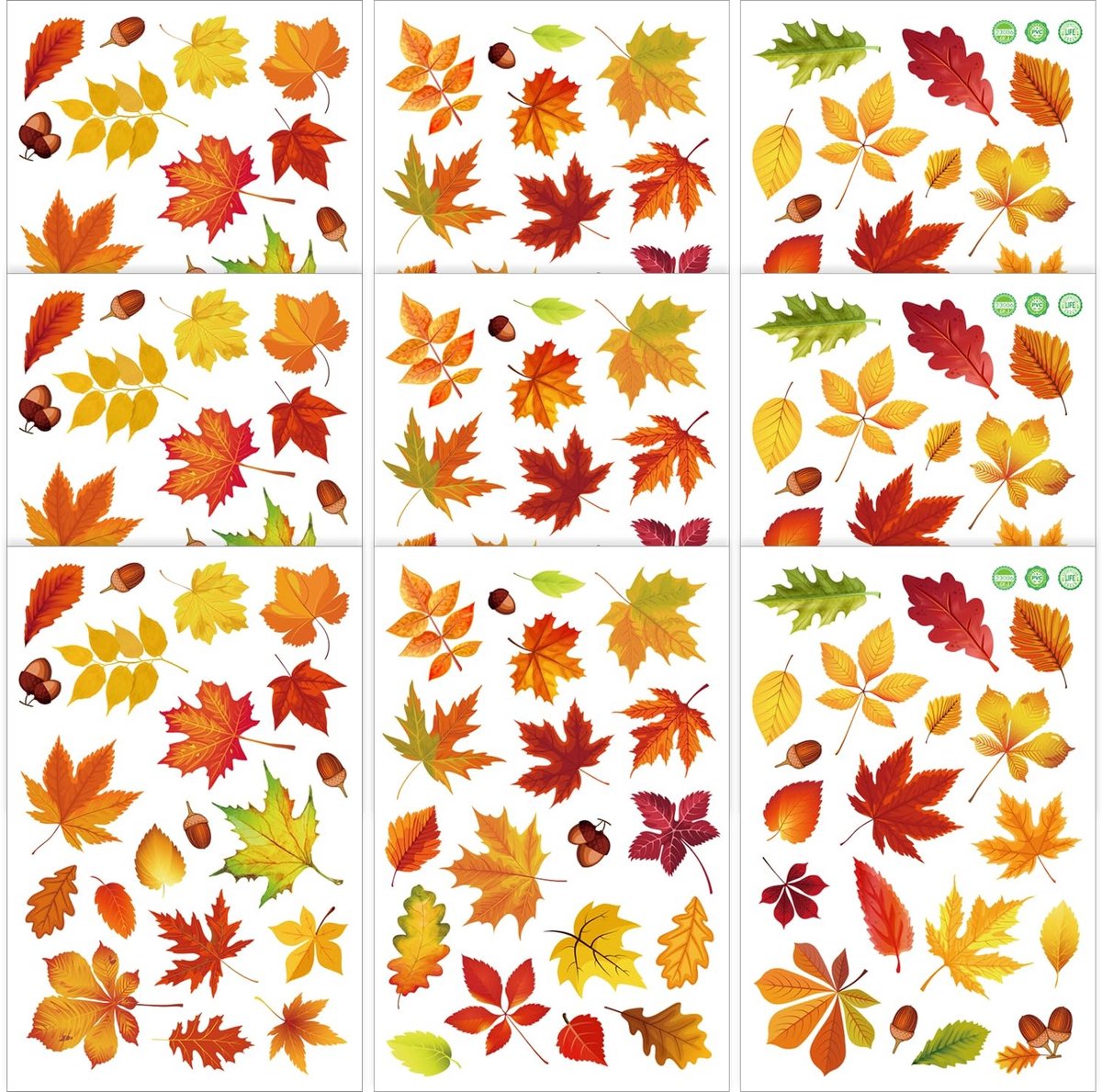 Dailygoods- Raamstickers Herfst - 9x Zelfklevend PVC - Lichtbestendig Esdoornbladeren - Seizoensdecoraties - Veelkleurig - 30x20cm - Decoratiestickers