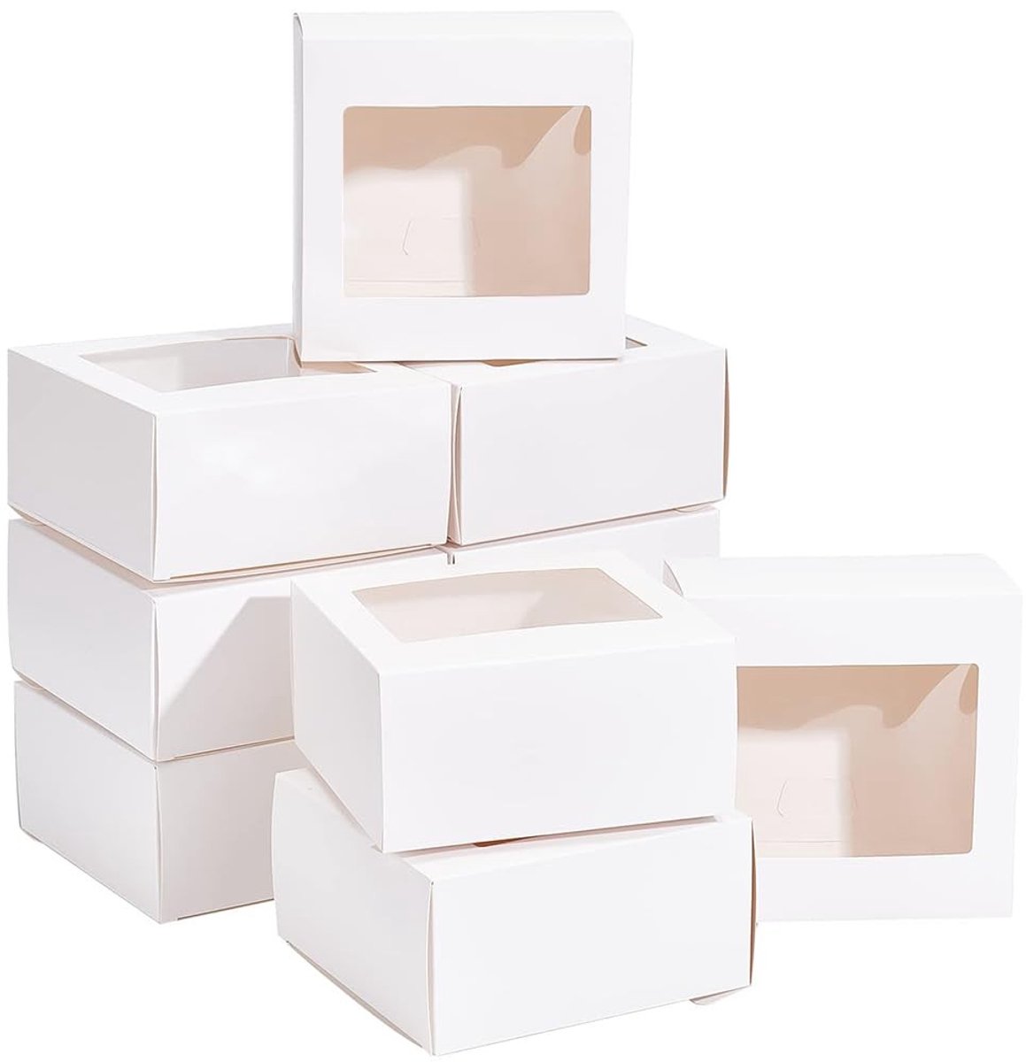 Dailygoods- Geschenkdozen met venster - Kraftpapier - 12 x 12 x 6 cm - 18 stuks - Voor babyshowers/bruiloften - Voor bakkerijverpakkingen - Cadeauverpakking