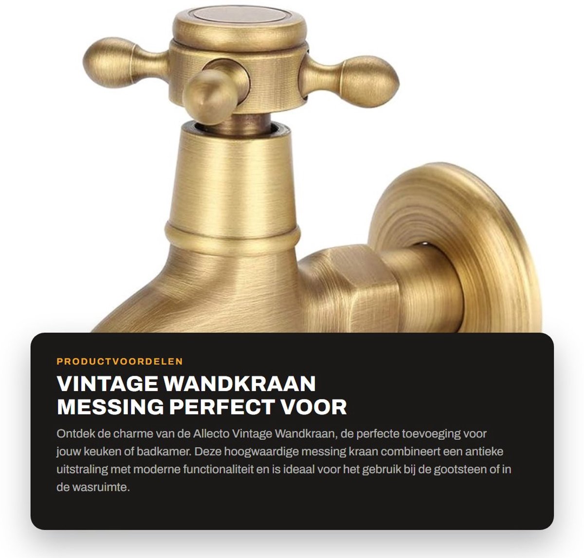 Dailygoods- Wandkraan Vintage - Massief Messing - Wandmontage - Koudwaterkraan - Enkele Handvat - Corrosiebestendig - Antieke Stijl - Keukenkran