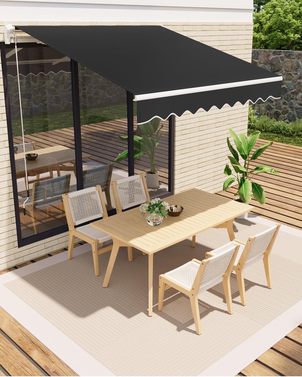 Zonnescherm Knikarmscherm 350x250cm - UV50+ & Waterafstotend - Met Draaimechanisme en Muurbevestiging - Lengte en Hoek Verstelbaar - Balkon Terras Zonwering - Uittrekbaar Scherm - Zwart