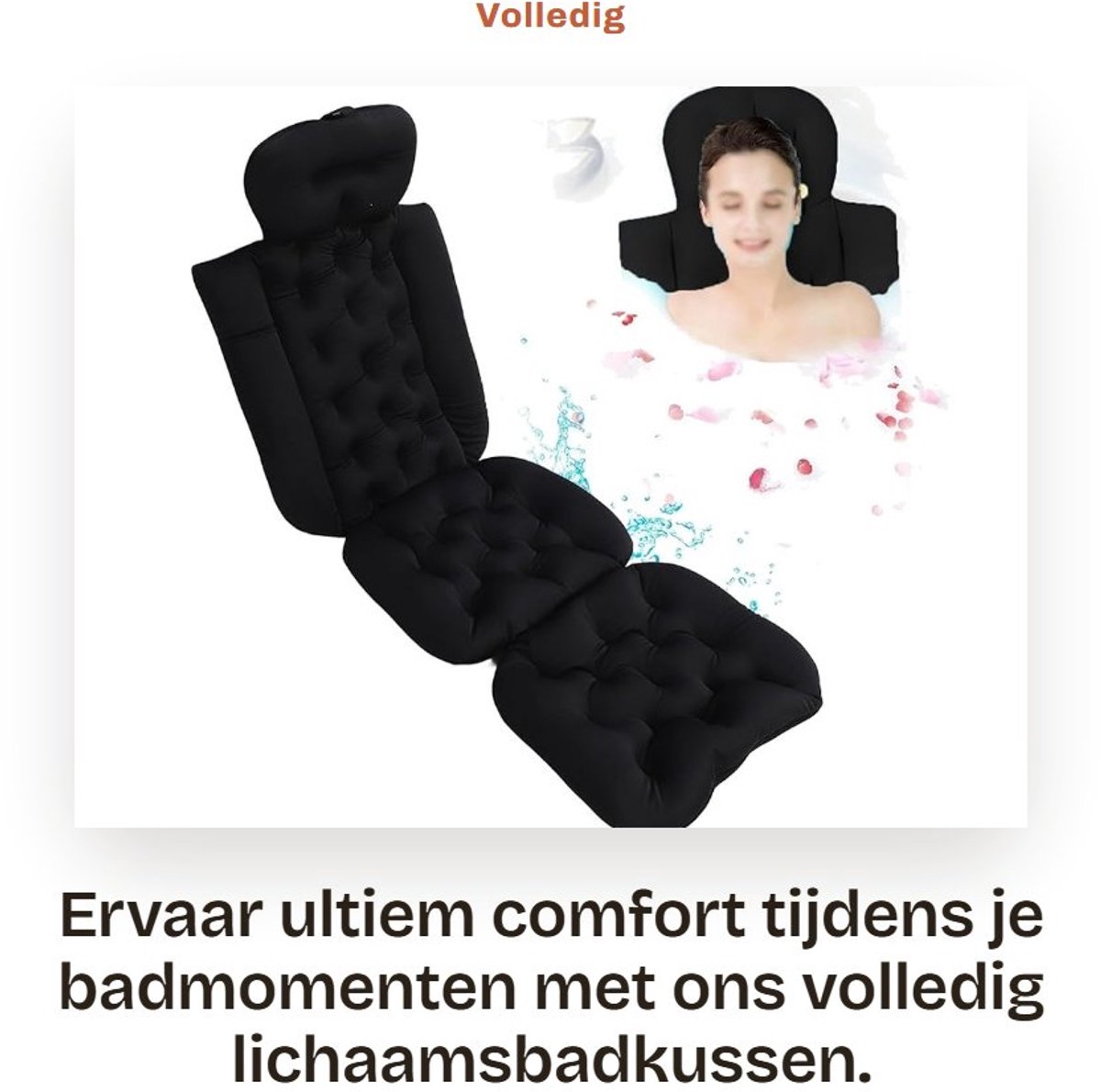 Dailygoods- Badkussen Ergonomisch Ontwerp - Antislip Badmat - Kussenhoofdsteun - Volledig Lichaamsbadkussen - Comfortabel Gebruik - 122 cm