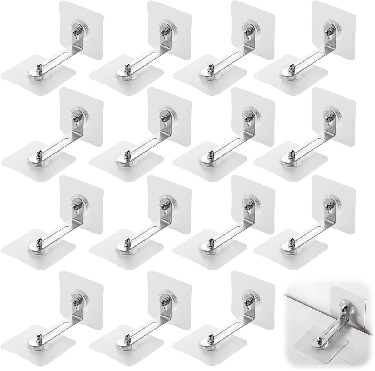 Dailygoods- Veiligheidsankerset 15 stuks - Anti-kantelverankeringsset - Wandanker voor meubels - Zelfklevend - Instelbaar wandbereik 0-5,2 cm - Zilver en transparant - Meubelanker