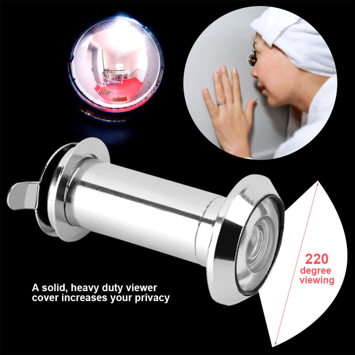 Dailygoods- Deur Kijker 220 Graden - Zware Privacy Cover - Geschikt voor Houten/Glazen/Metalen Deuren - Eenvoudige Installatie - Schokbestendig - Spionnetje