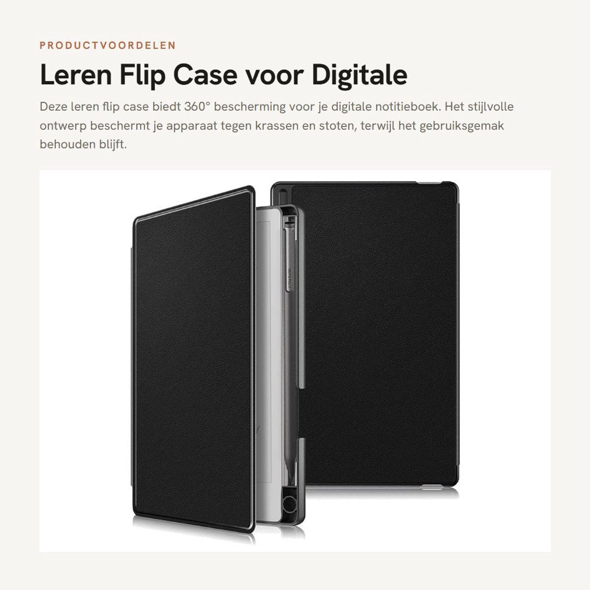Dailygoods - Leren Flip Case voor Digitale Notitieboek met 360° Bescherming