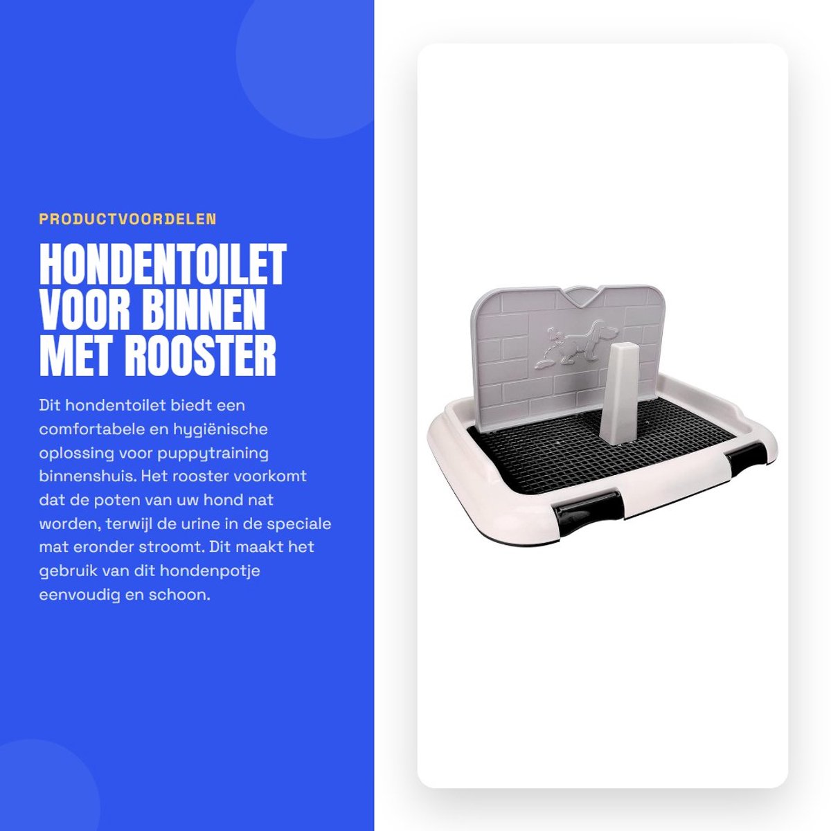Dailygoods- Hondentoilet met Rooster - Hondenpotje voor Binnen - Puppytraining - Urinemat - Spatwand - Houdt Voeten Droog en Schoon - Hondenbak