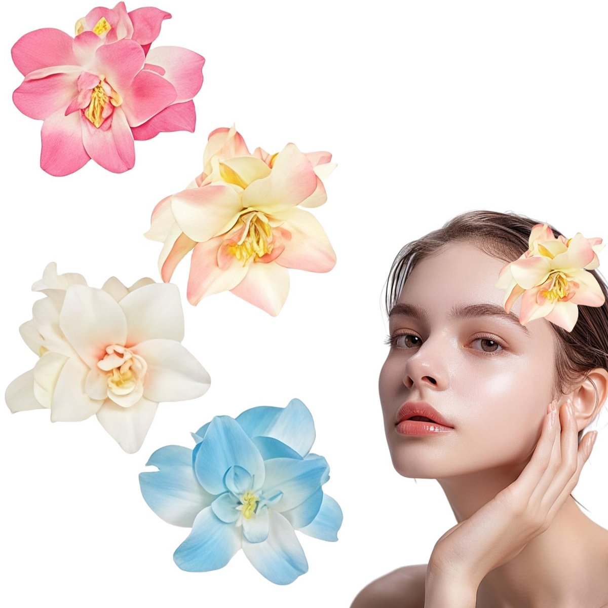 Dailygoods- Haarclip Grote Bloem - 4 Stuks - 3,5 Inch - Haarsieraden Dames - Bloemvormige Haarspelden - Geschikt voor Dik en Dun Haar