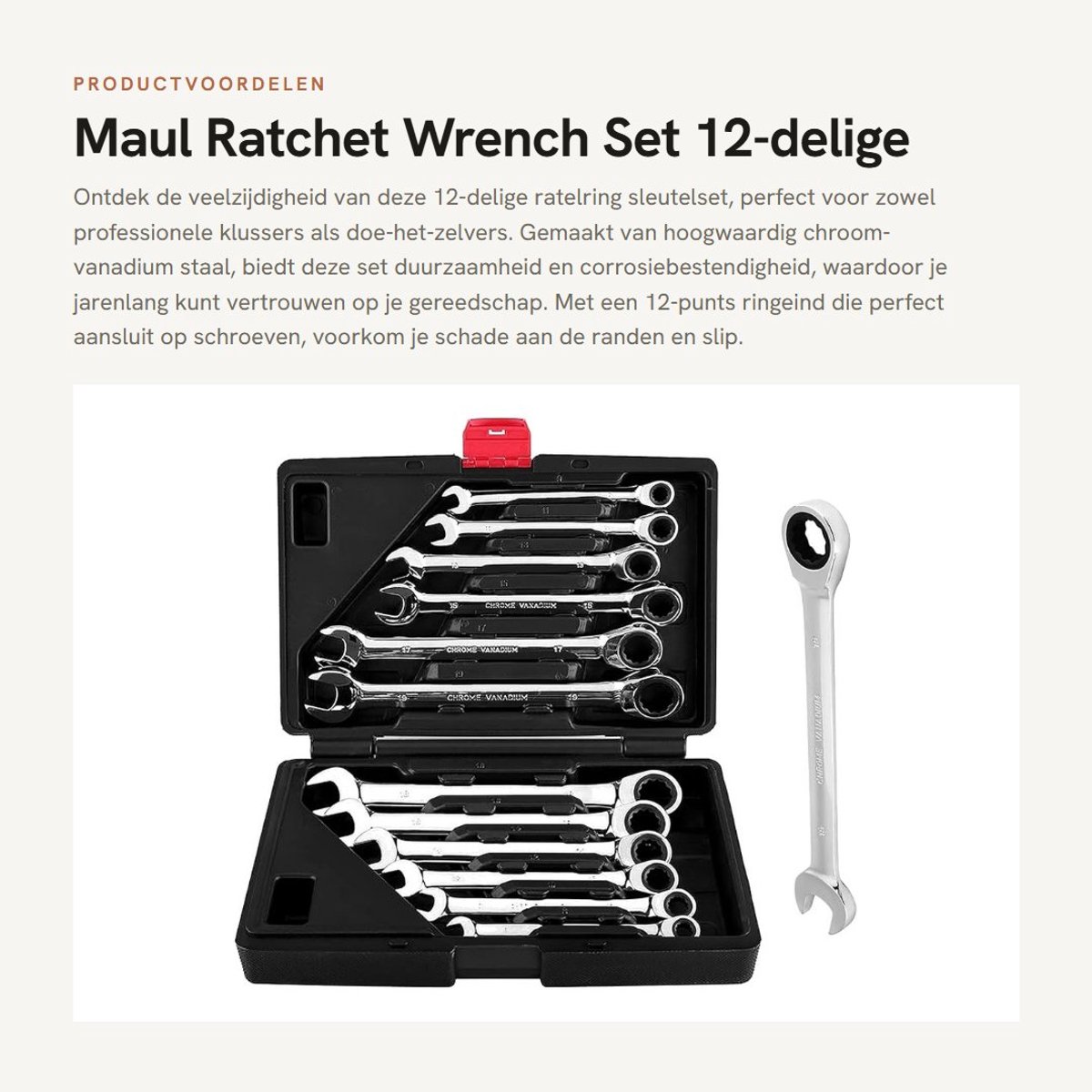 Dailygoods- Steeksleutelset 12-delig - Chrome Vanadium - 72 Tanden - Flexibel - Duurzaam - Schokbestendig - Ringsleutelset
