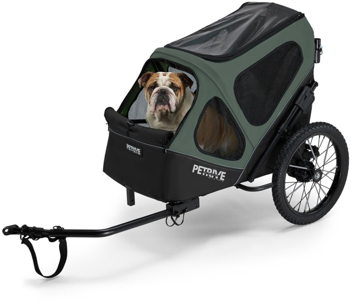 PETRIVE Hondenfietskar 2-in-1 – Opvouwbare Fietskar en Transportkennel – Voor Hond en Kat tot 30 kg – Donkergroen