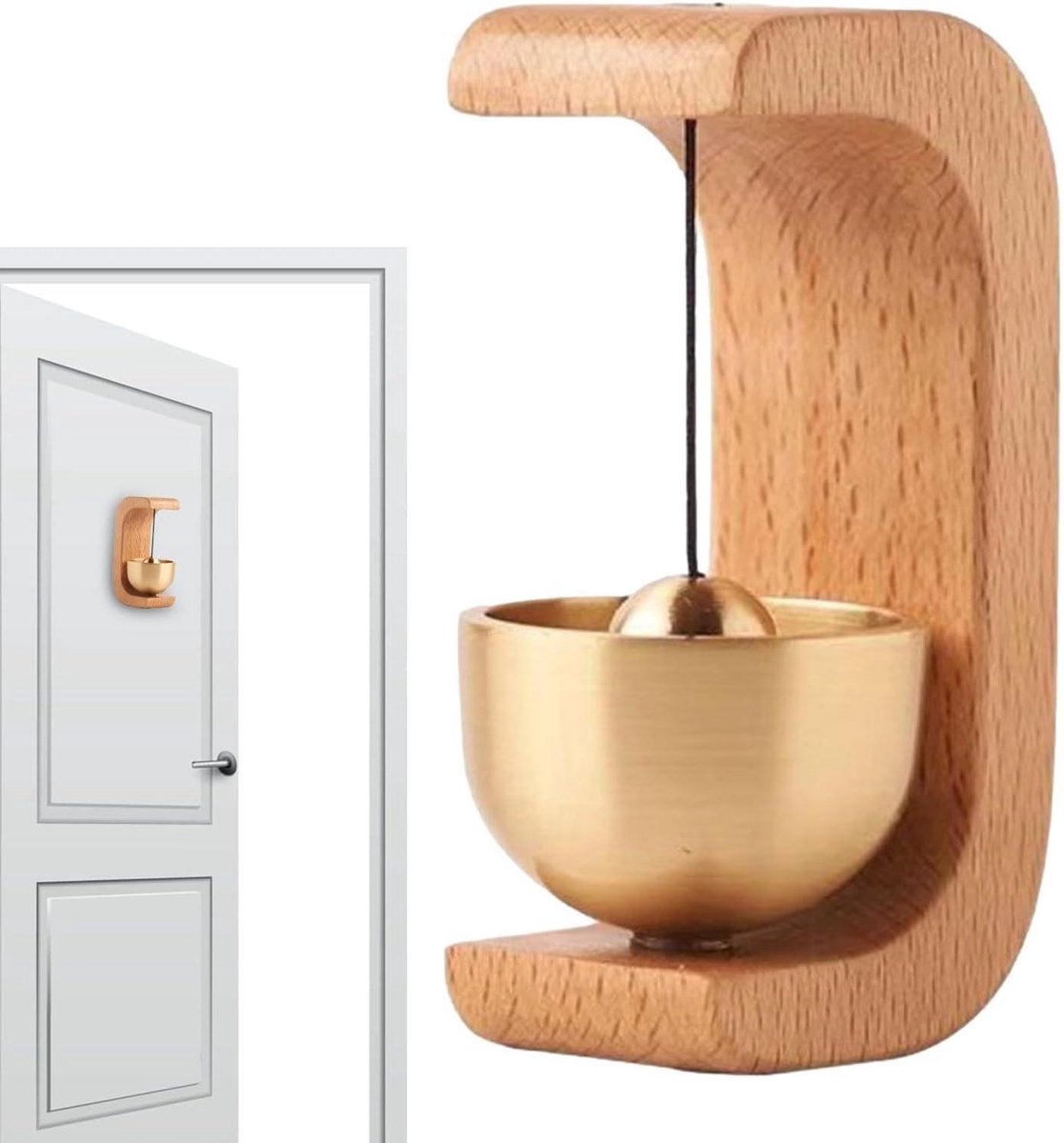 Magnetische Deurbel - Houten Windgong - Deur Bewaken - Messing Geluid - 45 x 35 x 7 cm - Beukenhout