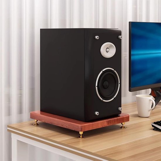 Subwoofer Isolatie Stand - Speaker Platform - Verbeteren Geluidskwaliteit - Koperen Spike Voeten - 30 x 35 cm - Houtkleur — afbeelding 3