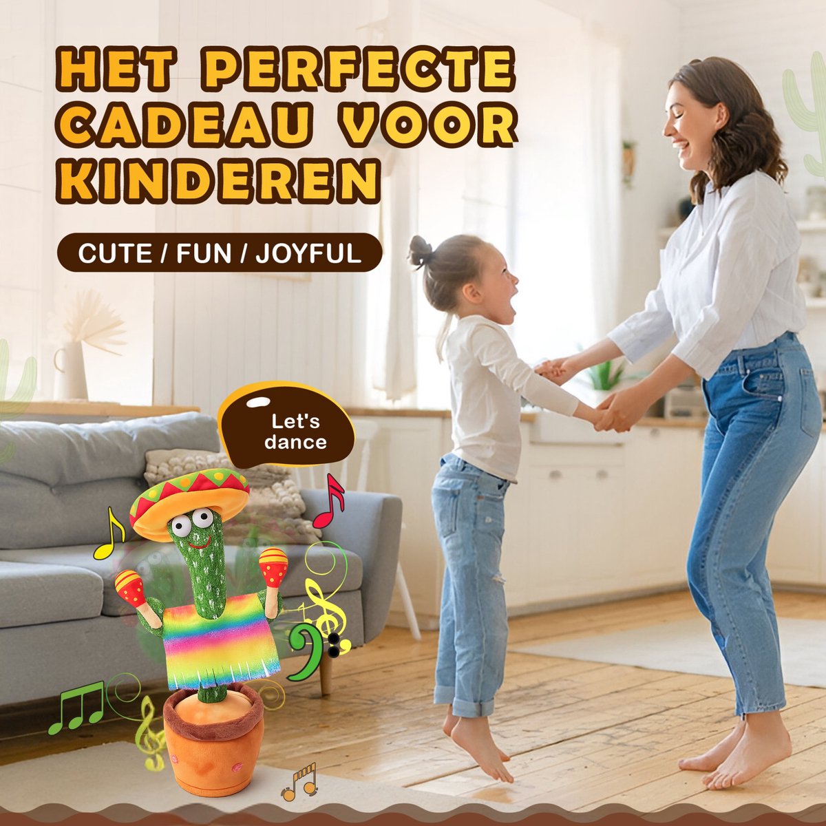 Bailanta® Dansende Cactus - Pratende Cactus - Kinder Speelgoed - Interactieve Knuffel - Nederlandse Handleiding - Pratende Knuffel – Cactus Speelgoed – USB Opladen – Geeft Licht – Met Mexicaanse Outfit – 120 Liedjes - Zingende Cactus - Perfect Cadeau — afbeelding 2