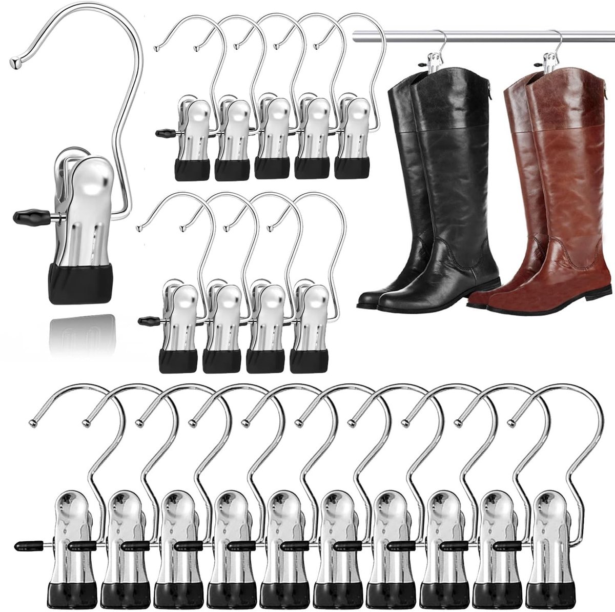 Dailygoods- Kleerhanger 20 stuks - Antislip Kledinghanger - Draagbare Wasknijpers - Roestvrij Staal - 360° Draaibare Haak - Verstelbare Rubberen Clip