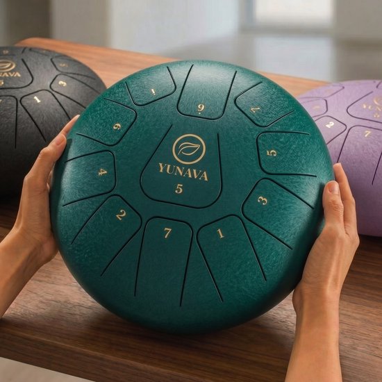 Yunava Handpan - 30 cm ø - Malachite - Steel Tongue Drum - Hand Klankschaal incl. Lesboek & Beschermtas - Hangdrum — afbeelding 3