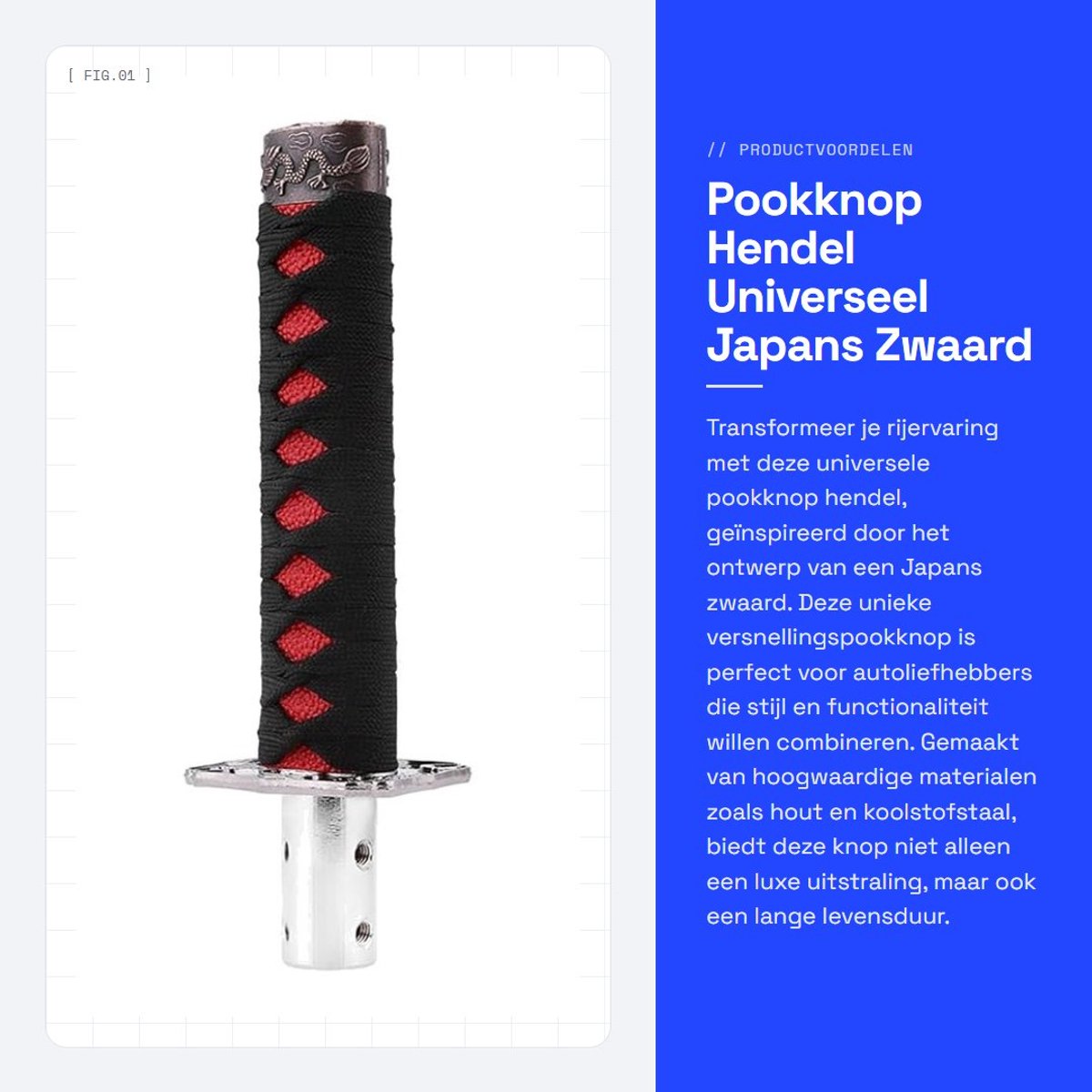 Dailygoods - Pookknop Hendel - Universeel Japans Zwaard - Duurzaam en stijlvol - Zwart + Rood - Auto Accessoire - Geschikt voor diverse voertuigen