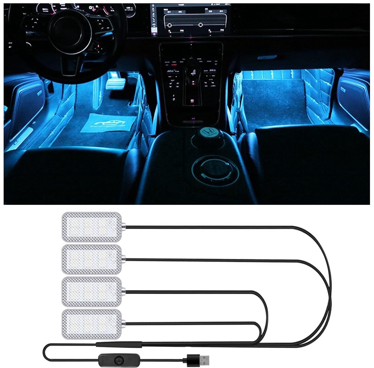 Dailygoods - Auto sfeerverlichting - Voetenruimteverlichting - Waterdicht - IJsblauw - Interieurdecoratie - USB-verlichting - Geschikt voor auto