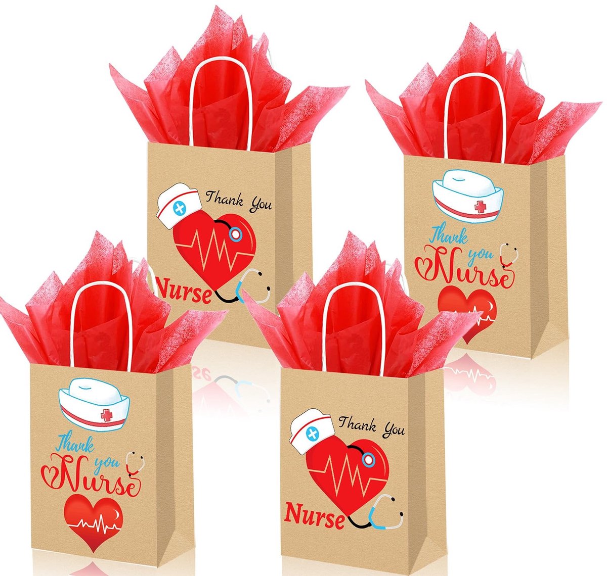 Dailygoods- Verpleegster Zakken 12 Stuks - Goodiebag - Papieren Zakken - Verpleegster Party Tassen - Verpleegster Dag Zakken - Met Rood - Goodiebags