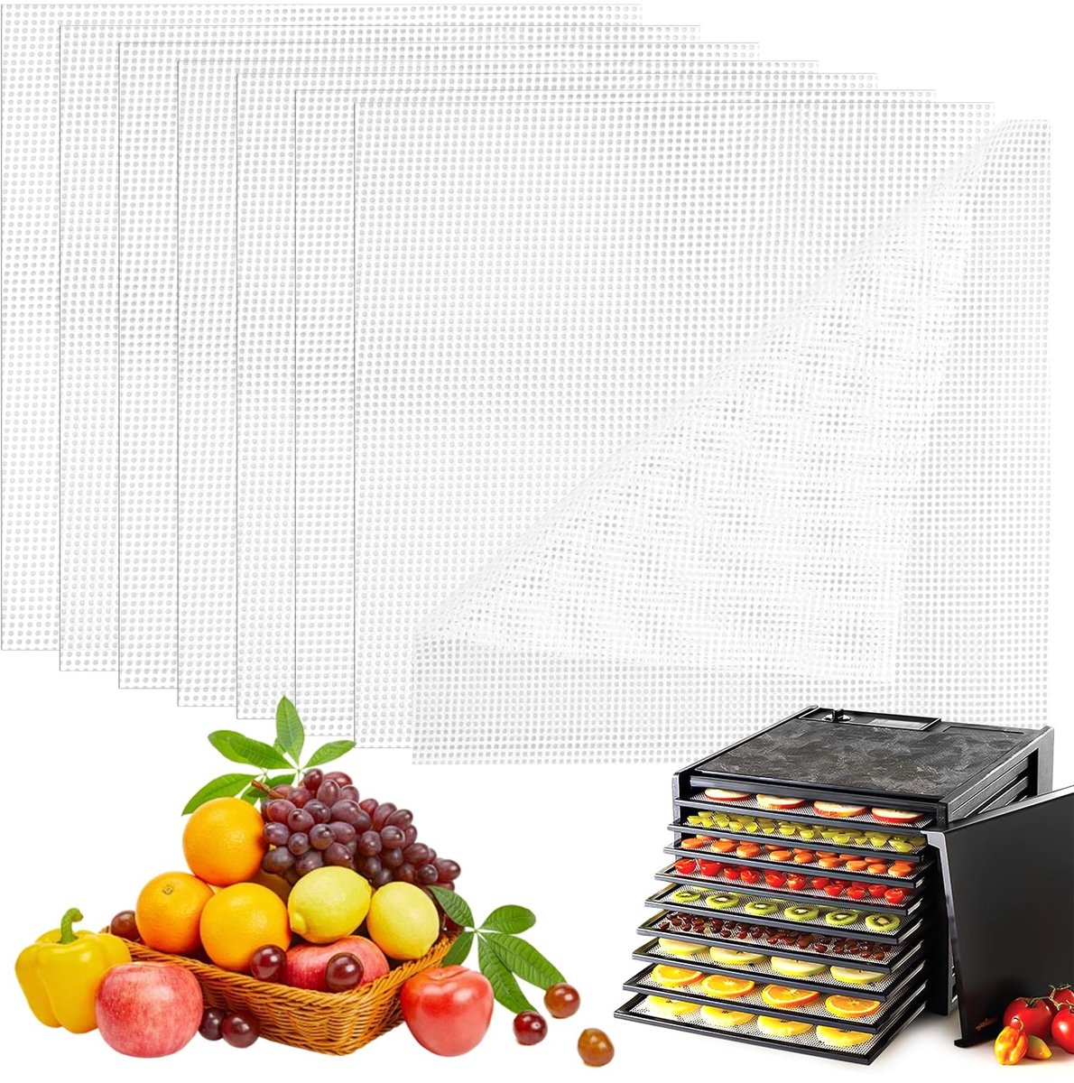 Dailygoods- Droogfolie 8 Stuks - Siliconen Vellen - Antiaanbaklaag - Herbruikbaar - BPA-vrij - 35,6 x 35,6 cm - Ademend Ontwerp - Dehydratorvellen