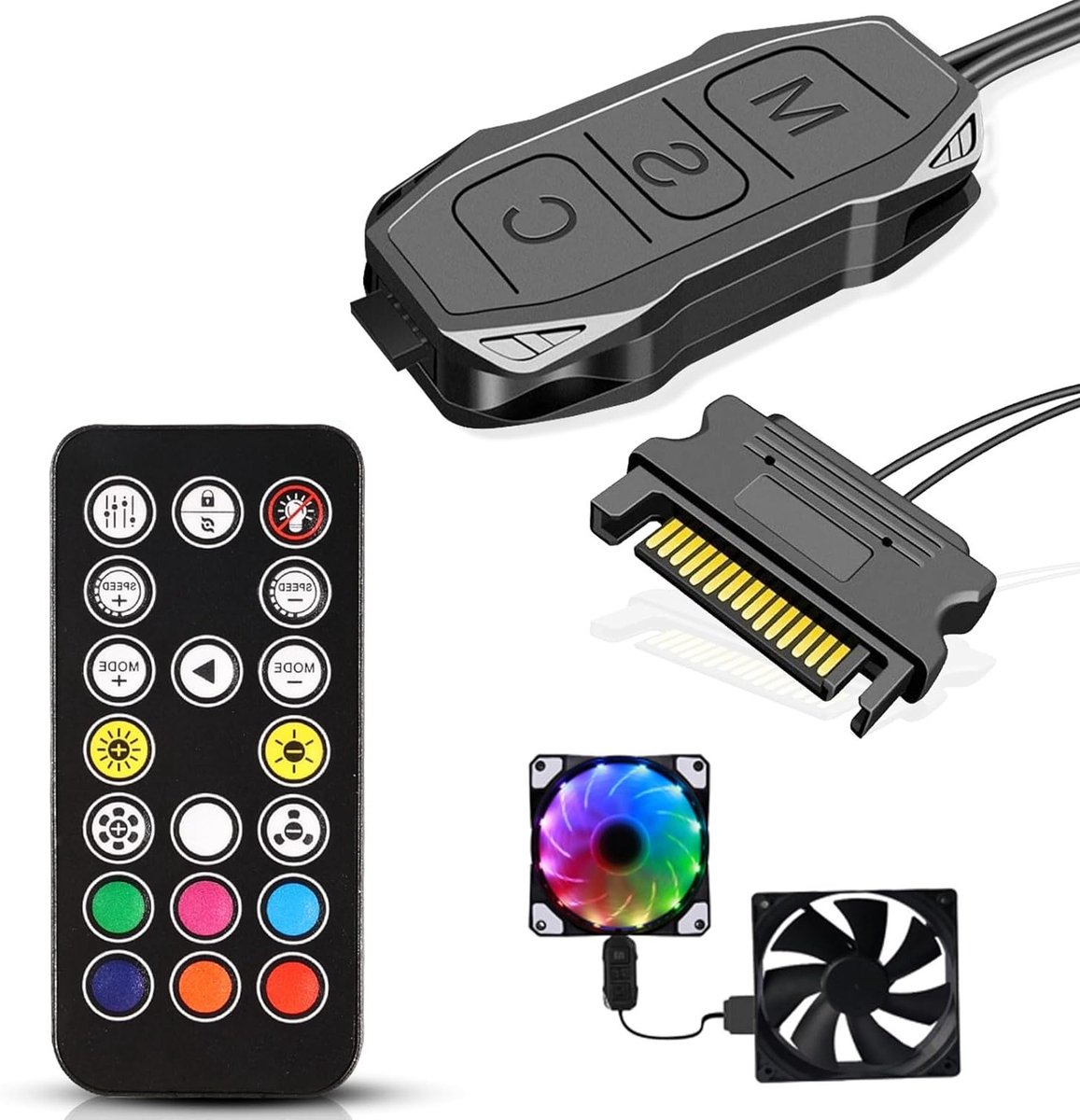 RGB Fans Controller met Afstandsbediening, 5V 3-Pin SATA Voeding, 17 Toetsen voor DIY Verlichting en Ventilatoren