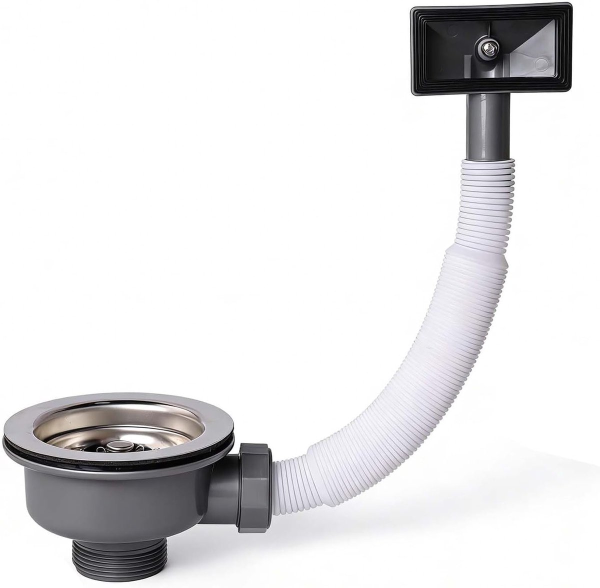 Afvoer Set voor Keuken, 114 mm, Sifon met Overloop, RVS, Filtermand voor Effectieve Afvoer en Vuilopvang