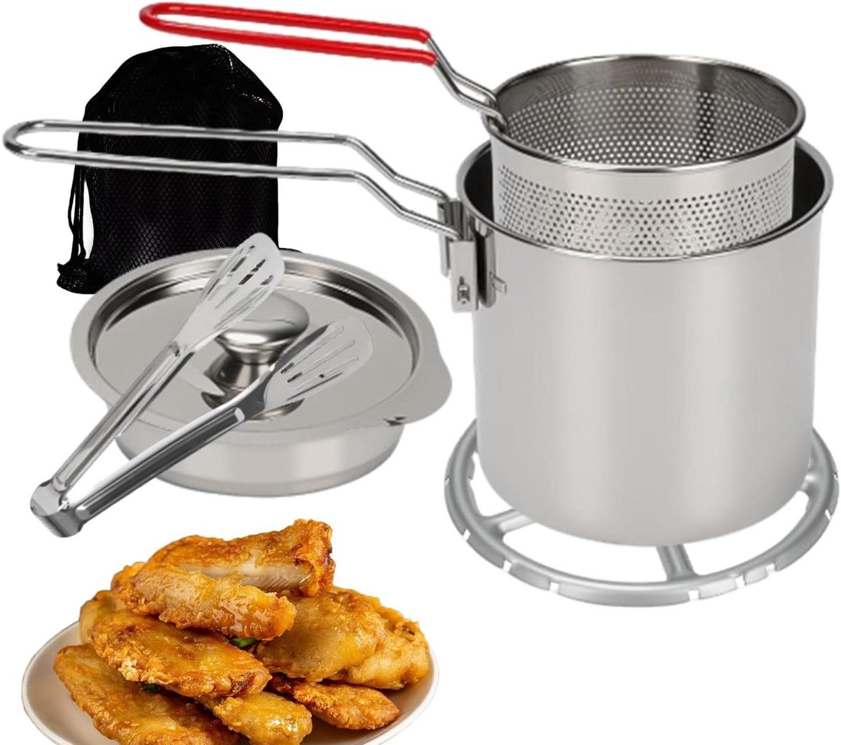 Mini Friteuse - Draagbare Frituurpan - Thuis Frituren - Roestvrij Staal - 1.2L - Zilver