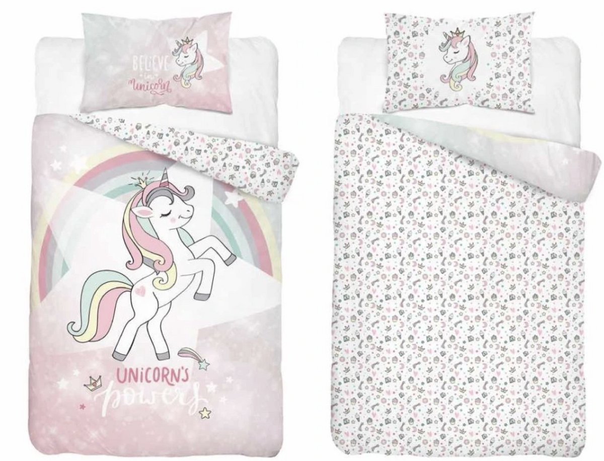 Unicorn Dekbedovertrek 100x135 Katoen Duurzaam 2in1 Junior Eenhoorn