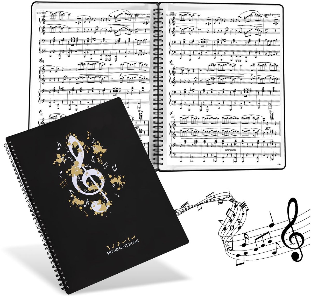 Dailygoods- Muziekmap A4 - 60 pagina's - Koormap zwart - Spiraalbinding - Waterdichte binnenzak - Transparant label - Notenmap