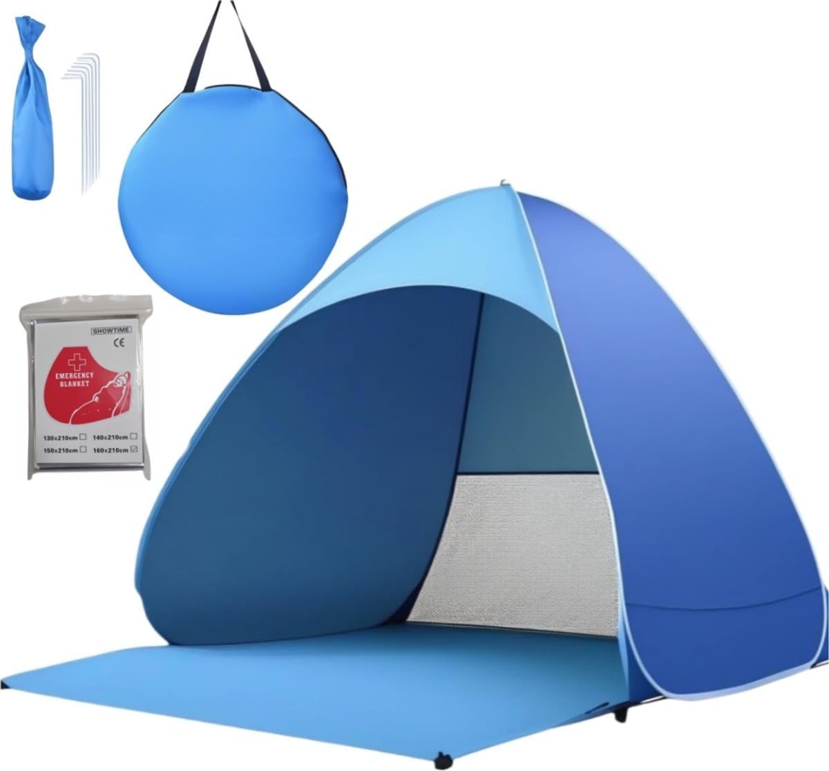 Strandtent uv Bescherming - Strandtent Baby Pop Up Met Dubbele Rits – Strandtentje Extra Licht – Strandschelp –Blauw